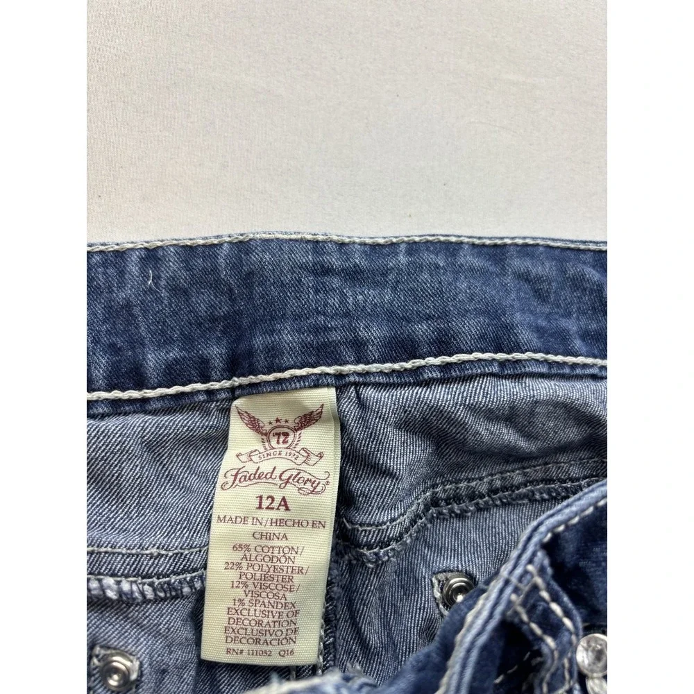 Faded Glory Boys Size 12A Blue Straight Leg Jeans Embellished Pockets Denim
